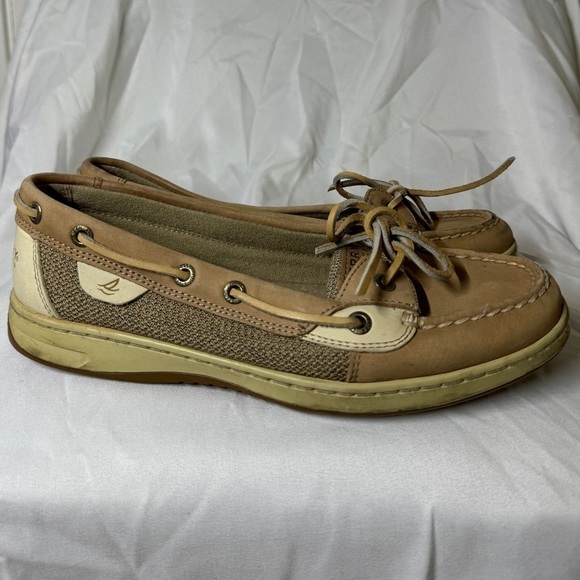 Sperry Topsider Angelfish Varsity Boat Linen Oat Leather Shoes Size 8 - Picture 7 of 12